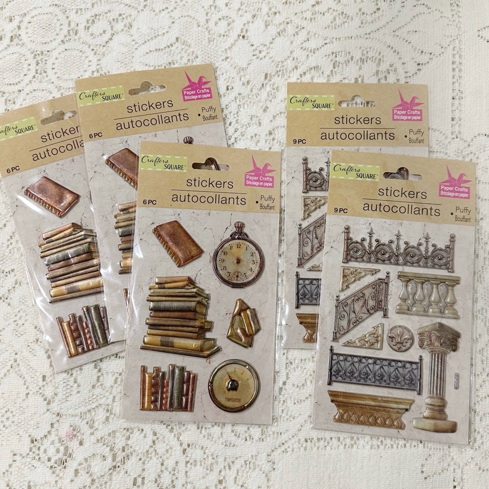Crafters Square Puffy Stickers Romantic Antique Style Academia Victorian 5 Packs